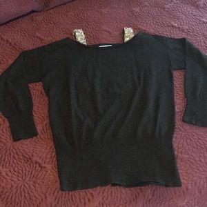 Cold shoulder 100% wool sweater